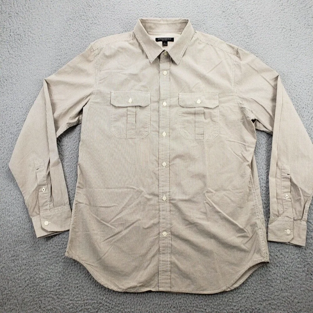Banana Republic Shirt Mens Large Brown Check Button Up Long‎ Sleeve Soft Wash